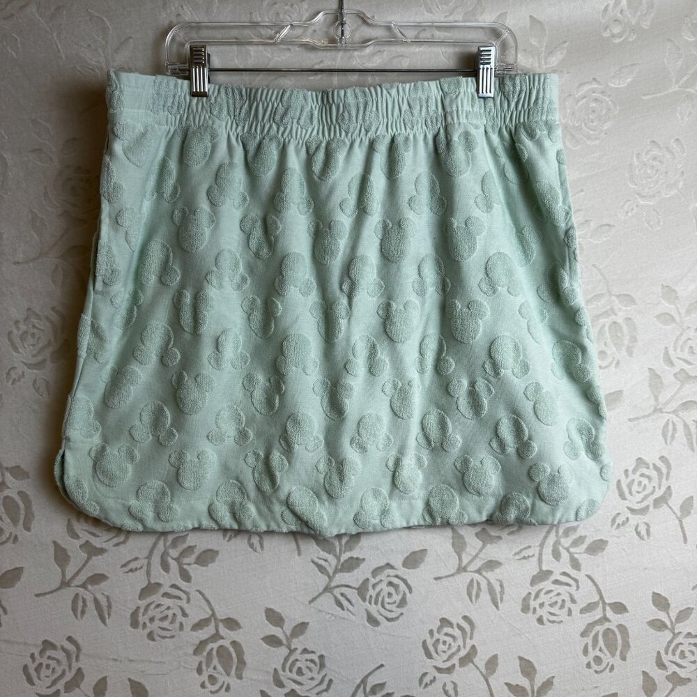 Disney Mickey Mouse Mint Green Embossed Terry Cloth Lounge Skirt Elastic Waist L - Picture 1 of 6